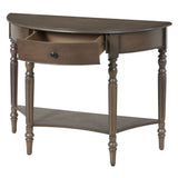 Half Moon Console Table With Drawer & Shelf For Living Room - Walnut
