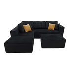 Upholstered Sectional With 2 Moveable Ottomans - Black