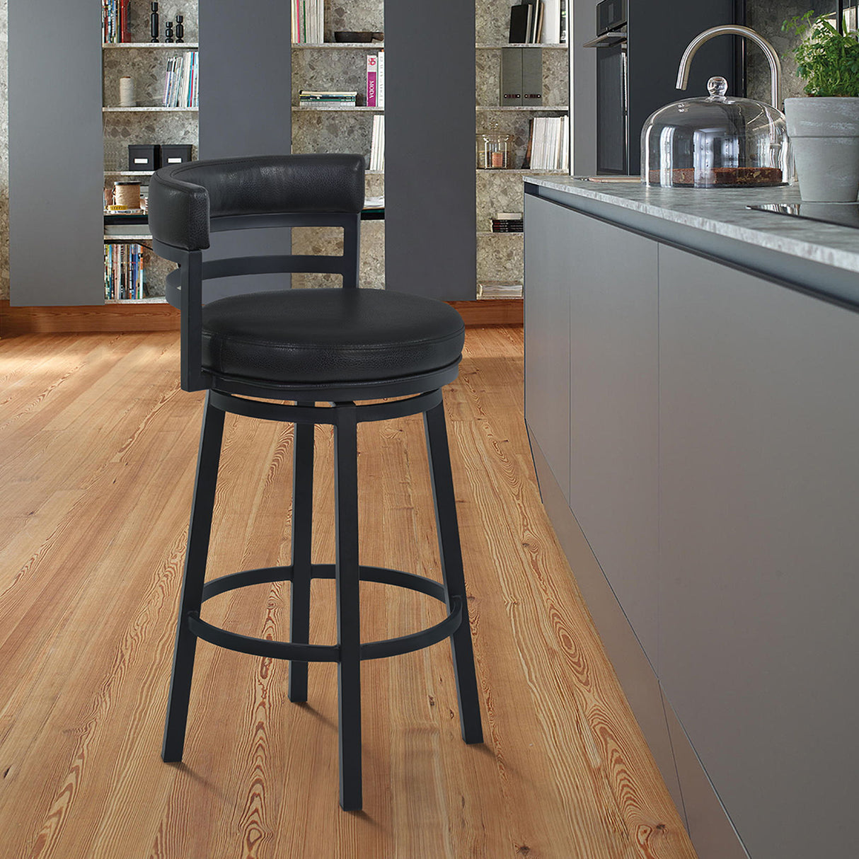 Madrid - 30" Bar Height Metal Swivel Barstool - Ford Black Pu And Black Finish