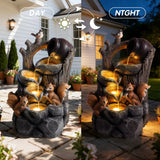 Outdoor Squirrel, Tiered Waterfall Fountain With LED Light For Patio - Gray