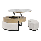 Rounded Storage Coffee Table With 3 Stools