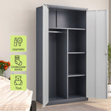 Wardrobe With Hanging Rod And Compartments, Lockable Closet With Locks & Keys For Bedroom - Gray