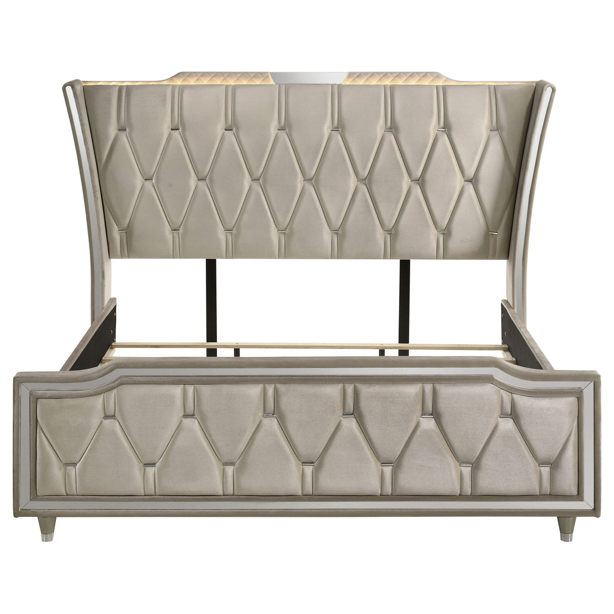 Mika - LED Upholstered Bed With Tufted Wingback Headboard And Ambient Lighting