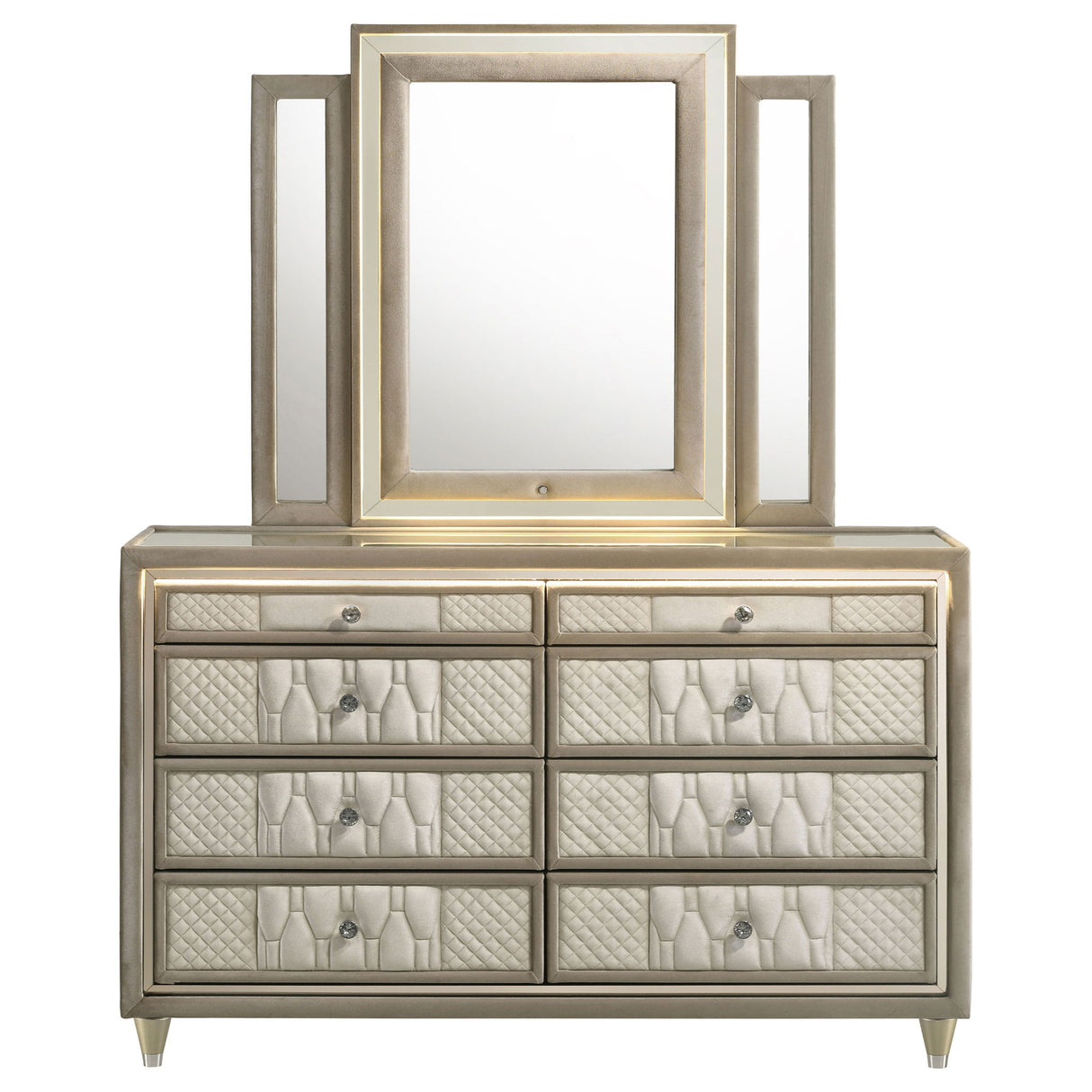 Mika - 8 Drawer LED Dresser With Mirror - Ivory