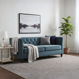Button Tufted 3 Seater Sofa, Upholstered Couch For Living Room - Navy Blue