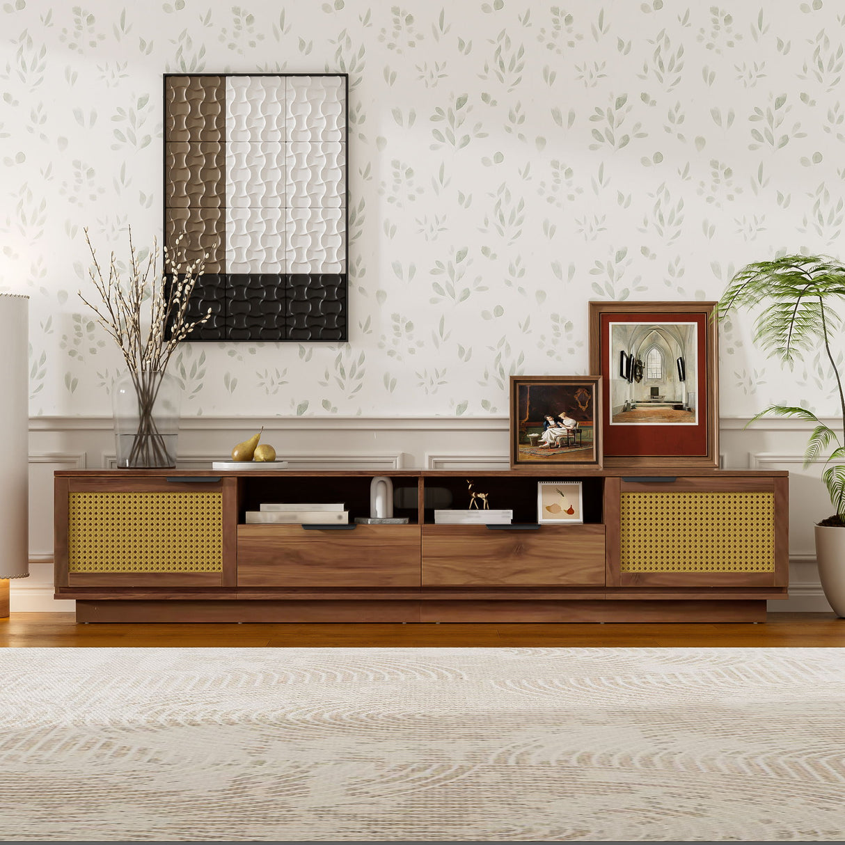 TV Stand With 2 Drawers And Open Shelving - Walnut