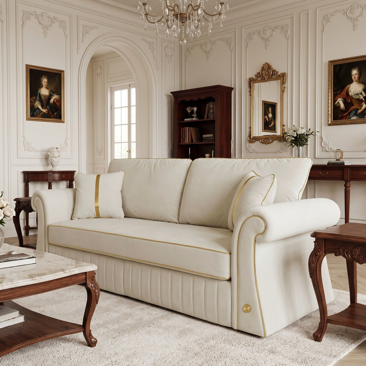 Sofa With Rolled Arms, 3 Seater Couch, Living Room Accent