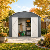 10 Ft X 12 Ft Outdoor Metal Storage Shed With Arch Roof With Lockable Doors For Backyard Garden Patio Lawn - Black