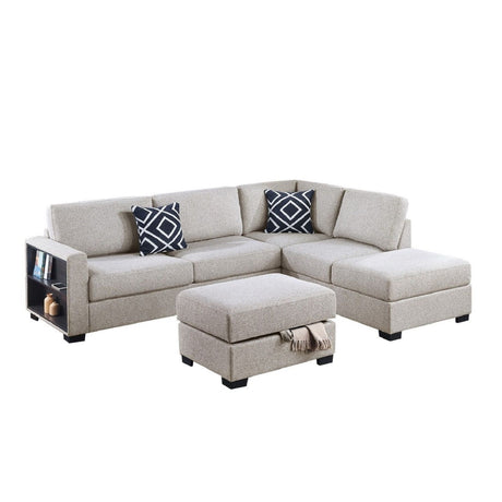 Reversible Sectional Sofa With Built In Shelf And Storage Ottoman, L - Shaped Living Room Furniture
