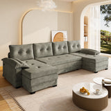 U-Shaped Sleeper Sofa With Pull Out Bed, Removable Armrests & USB Ports For Living Room
