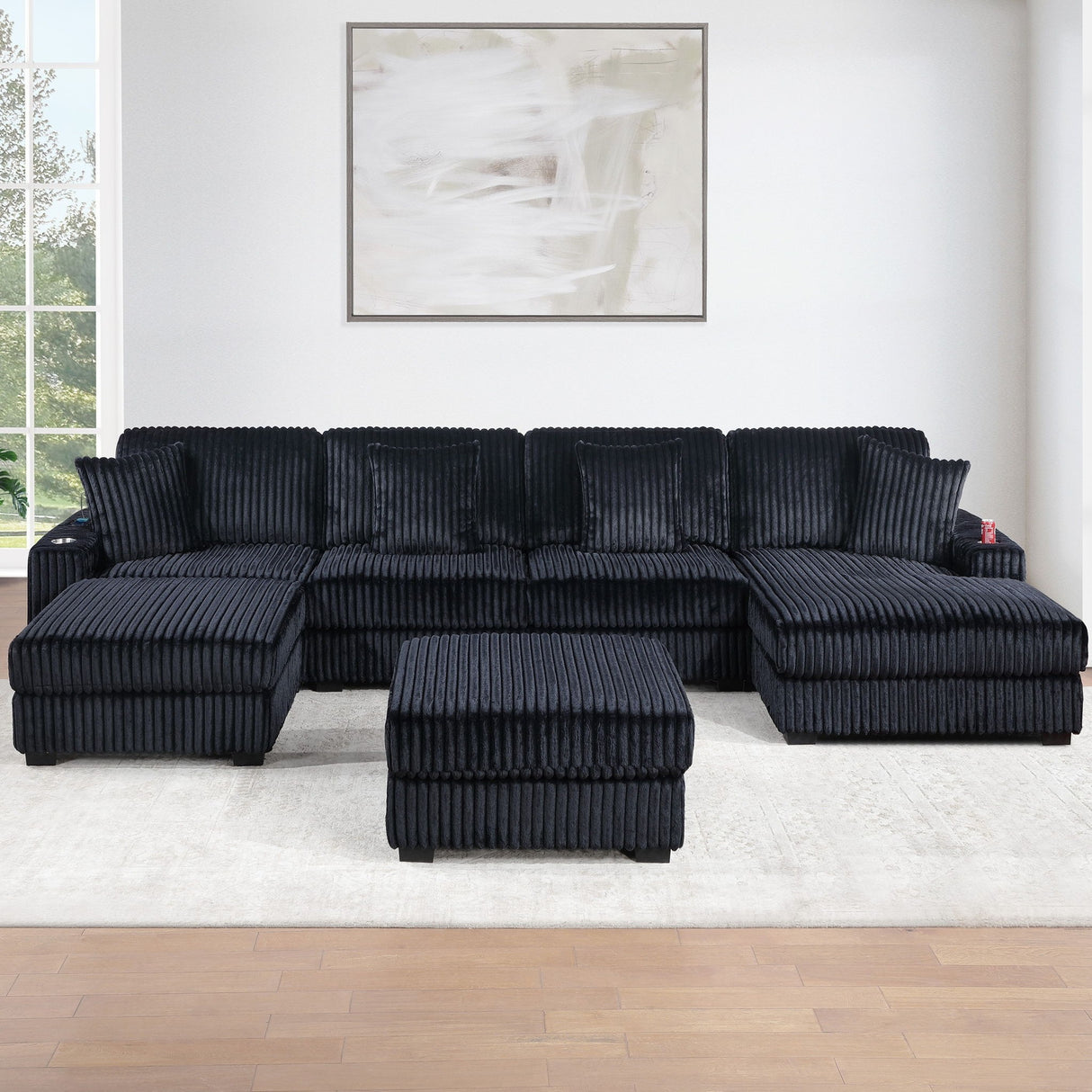 Armless Chair With Pillow, Living Room Furniture, Soft Upholstered - Black