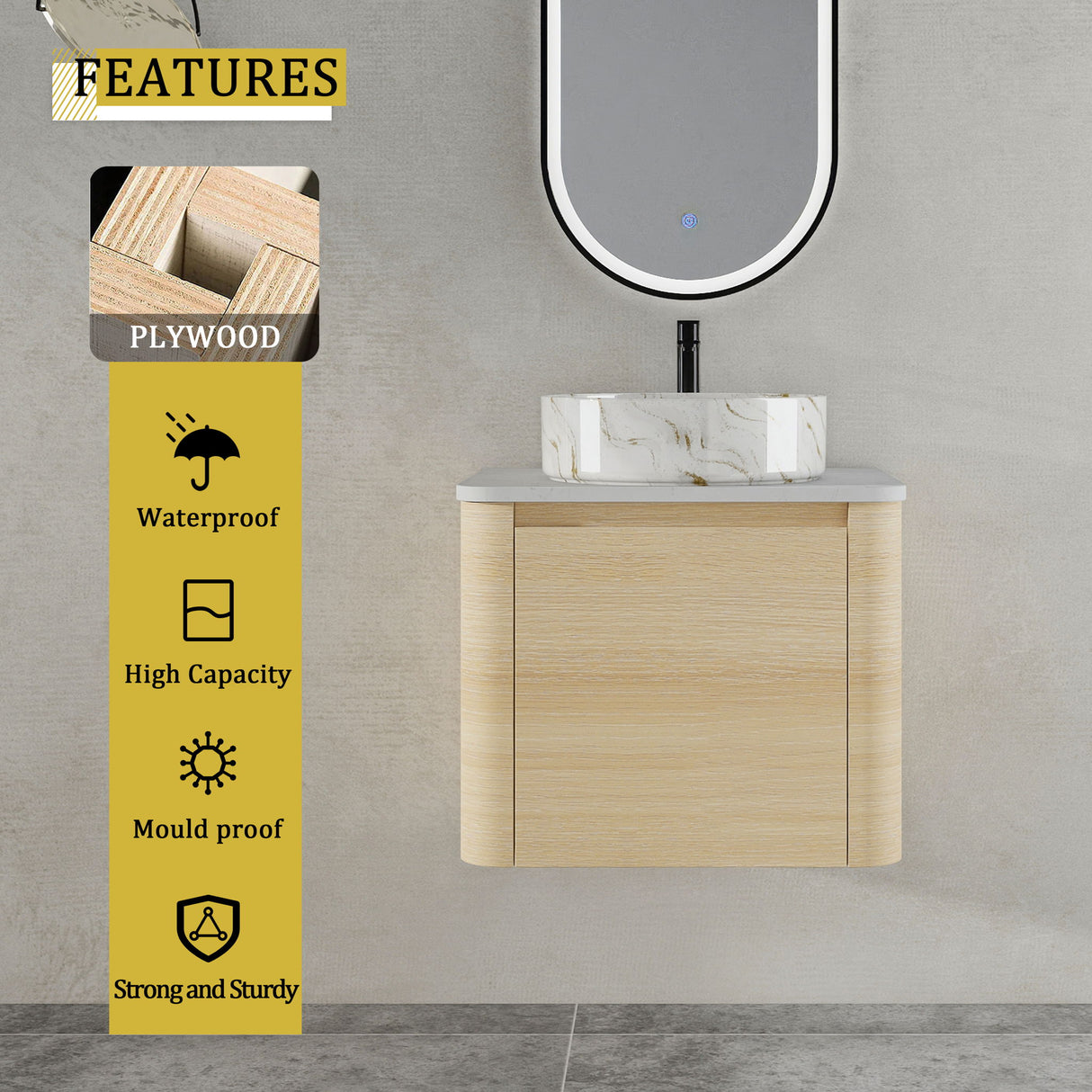 Mounted Bathroom Vanity & Art Sink, Soft Close Door
