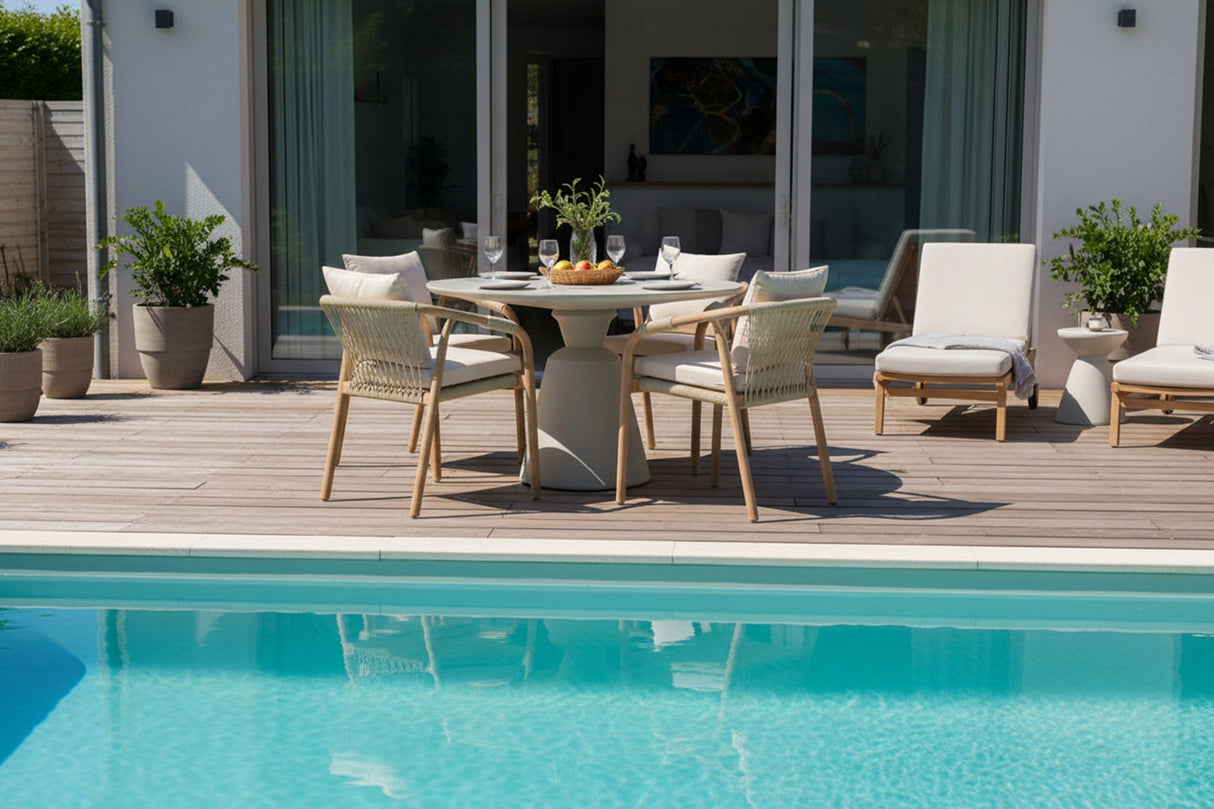 Palea - Indoor Outdoor Dining Table - White Concrete Finish