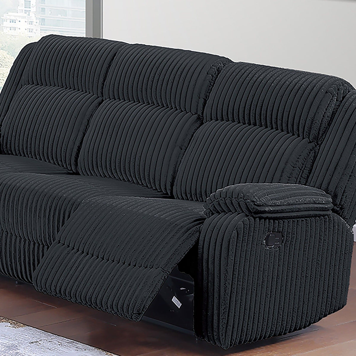 Motion Reclining Sofa With Seat And Adjustable Footrests For Living Room - Black