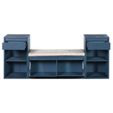 Entryway Storage Bench With Cushion, Drawers & Open Shelves