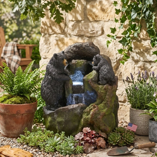 23.75" High Hand Crafted Weather Resistant Floor Fountain, Moss + Black