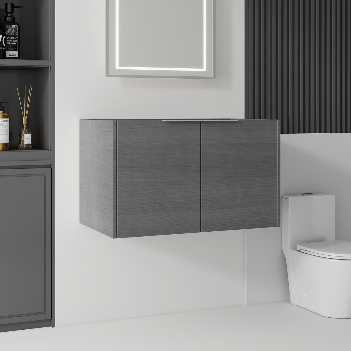 Floating Bathroom Vanity Cabinet With Soft Close Double Doors, Spacious Interior Storage, Wall Mounted, Cabinet Only