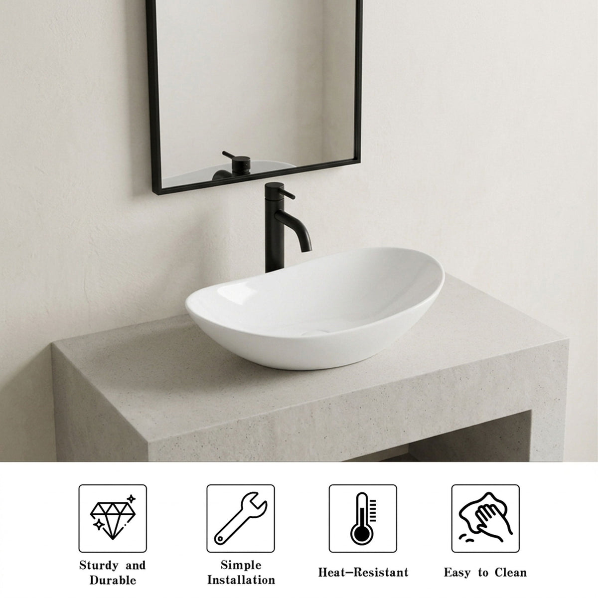 Oval Vessel Bathroom Sink Bowl - White