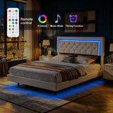 Platform Bed Frame With Adjustable Upholstered Headboard, RGB LED Lights, No Box Spring Needed