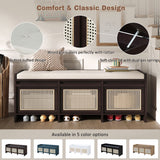 Entryway Shoe Bench With Drawers & Button Tufted Cushion