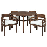 5 Piece Round Patio Table & Cushioned Armrest Chairs, Outdoor Dining Set With Umbrella Hole