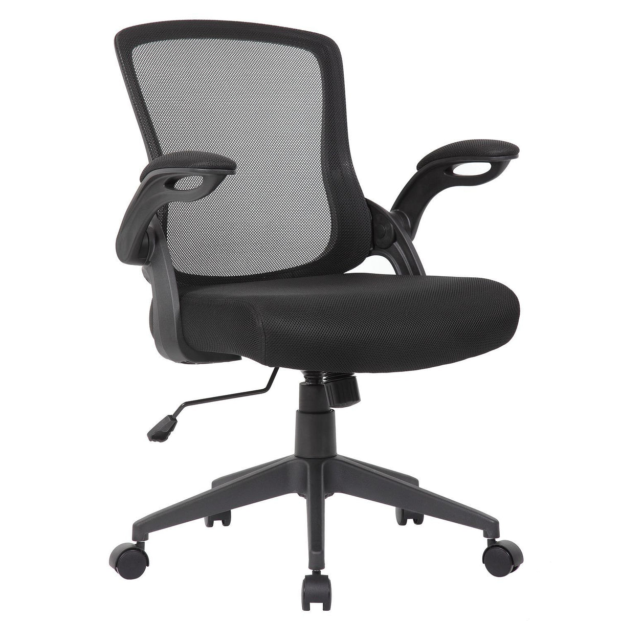 Office Chair With Mid Back Design, Adjustable Height And Foldable Armrests - Black