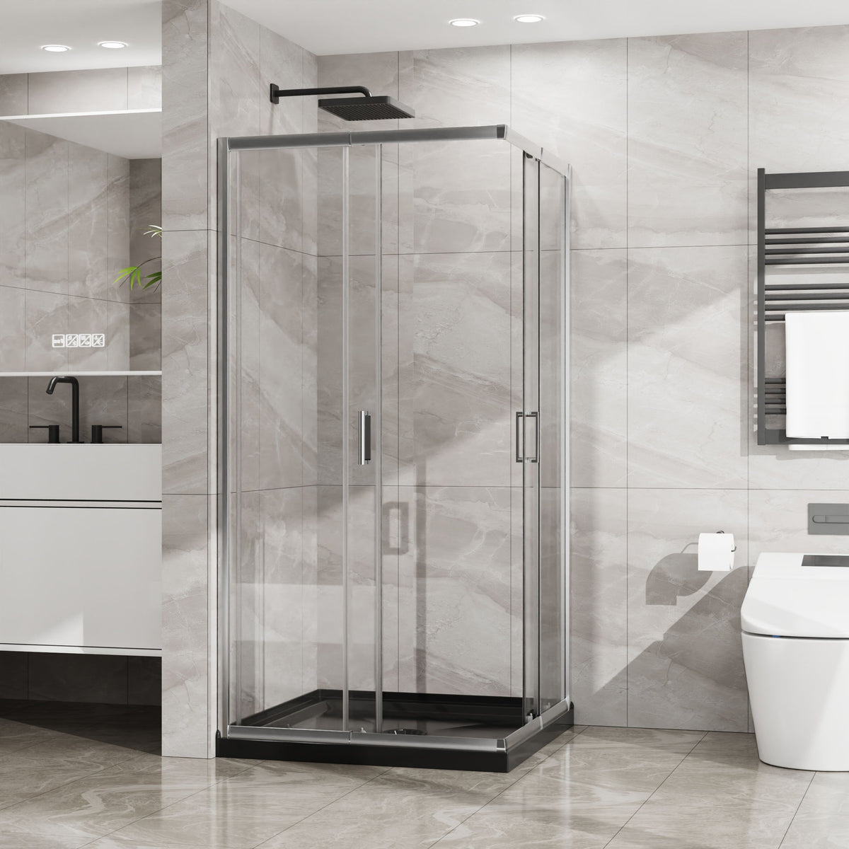 Corner Sliding Shower Door & Base Combo Kit With Magnetic (No Drain Kit)