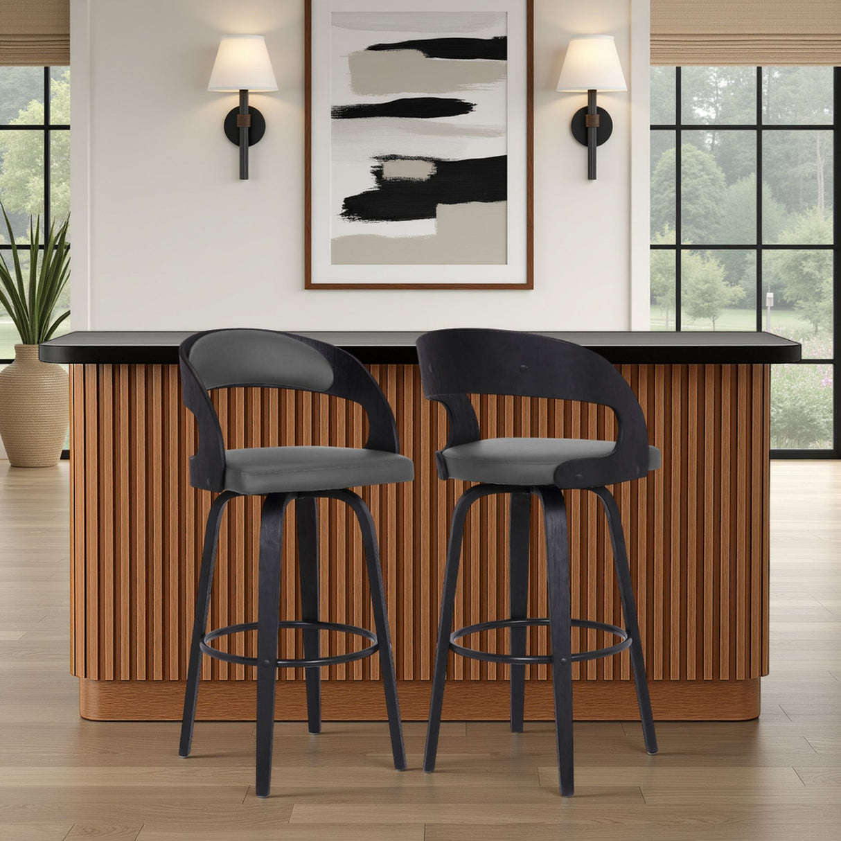 Shelly - 30" Bar Height Swivel Bar Stool With Black Frame