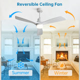 52" Blade Ceiling Fan With Remote Controlled LED Light And Quiet DC Motor - White