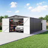 Industrial - 20' x 13' Heavy Duty Metal Garage Shed - Dark Gray