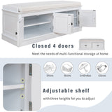 Storage Bench With 4 Doors And Adjustable Shelves, Shoe Bench With Removable Cushion For Living Room, Entryway