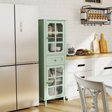 Storage Cabinet, Freestanding Curio Cabinet With Grid Doors & Drawer, Pantry Display Cabinet For Kitchen