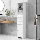 Tall Storage Cabinet With 3 Drawers And Adjustable Shelves For Bathroom