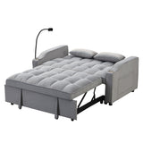 Modern Velvet Loveseat Futon Sofa With Pullout Bed, Adjustable Reclining Backrest, Toss Pillows
