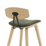 Fox - Bar Height Curved Back Wood Bar Stool With Faux Leather Seat