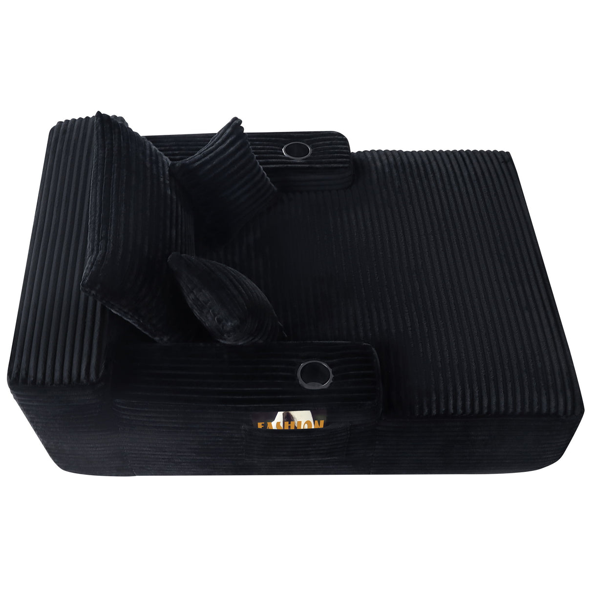 Convertible Chaise Lounge Chair & Wide Armrest & Throw Pillows - Black