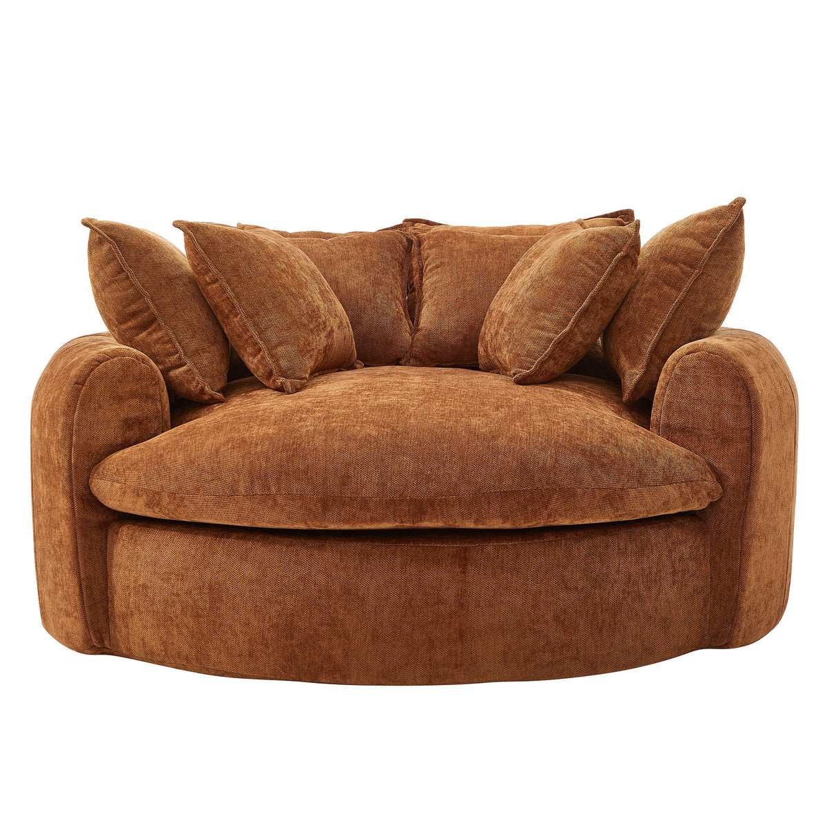 Boneless Round Chaise Sofa With Dual Layer Cushions And 8 Throw Pillows - Orange