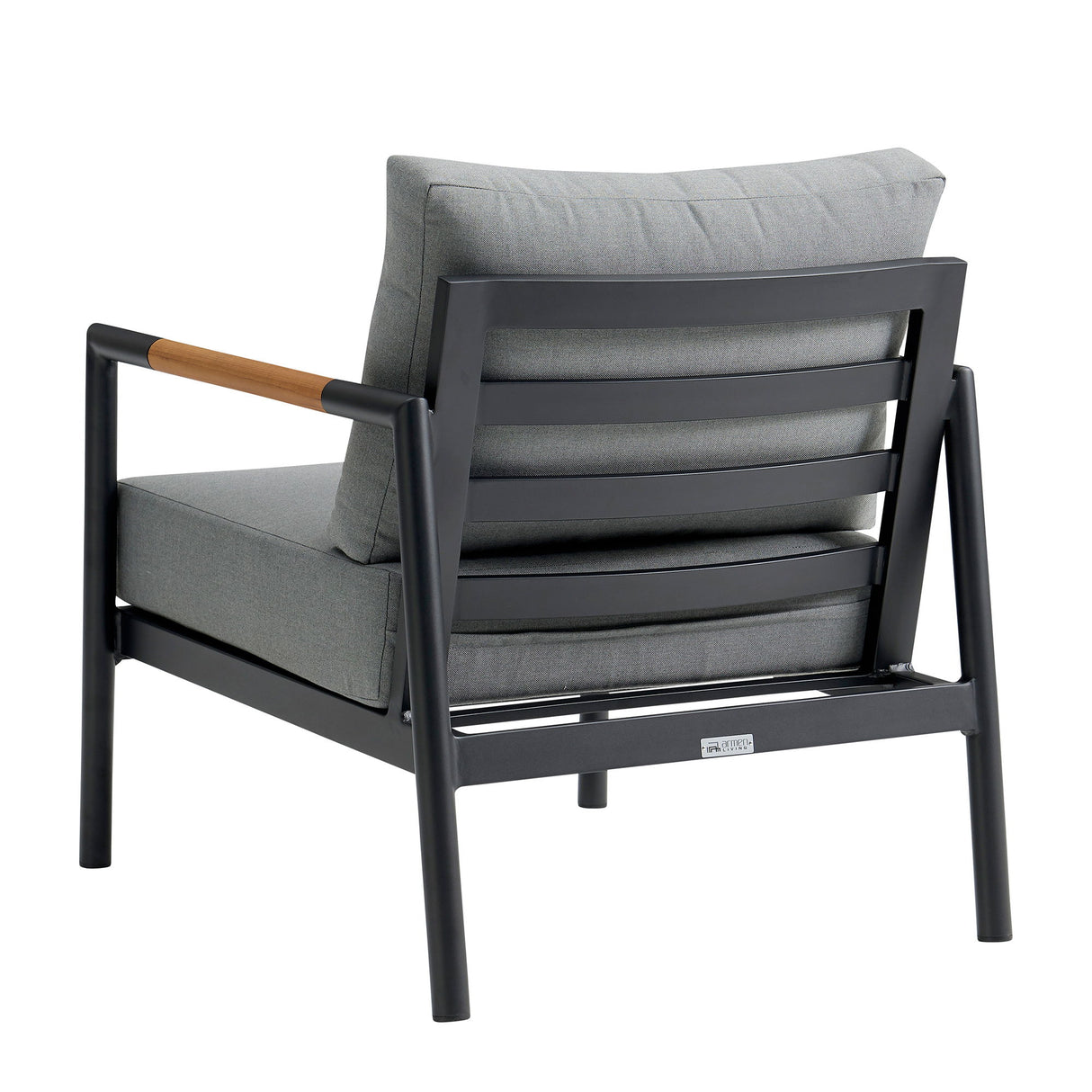 Crown - 4 Piece Black Aluminum And Teak Outdoor Seating Set With Dark Gray Cushions
