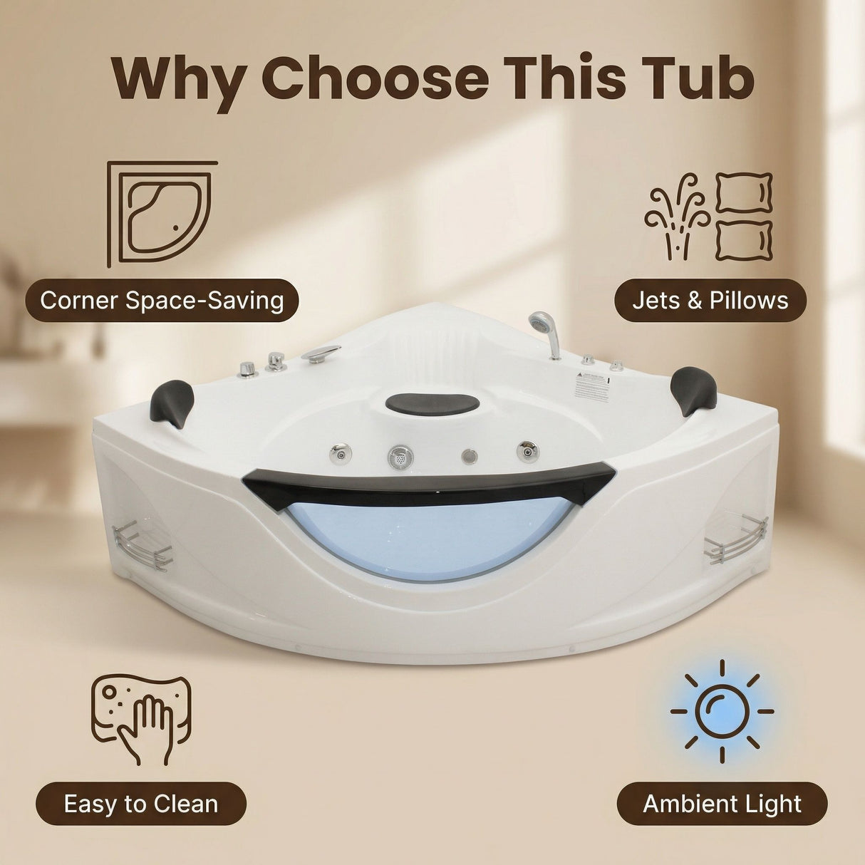 Xavier - Corner Double Massage Bathtub - Milk White
