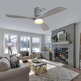 52" Ceiling Fan With LED Light, Reversible DC Motor, Remote Control - Silver