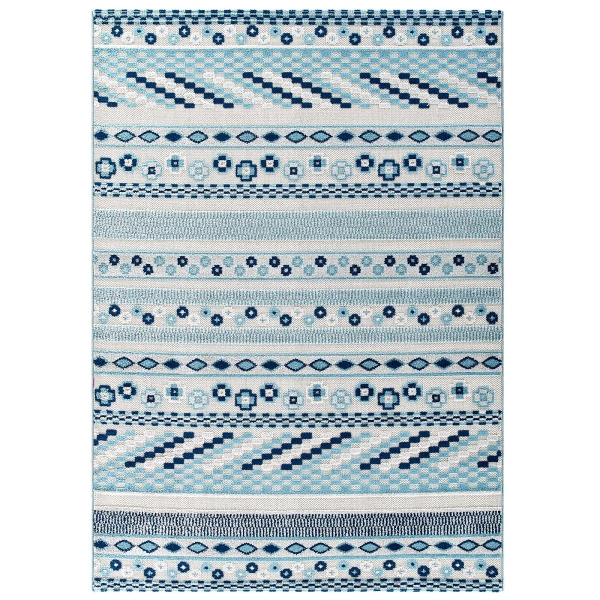 8x10 Ivory and Blue Vintage Abstract Geometric Lattice Indoor/Outdoor Rug - Mats and Rugs - Alpine Outlets