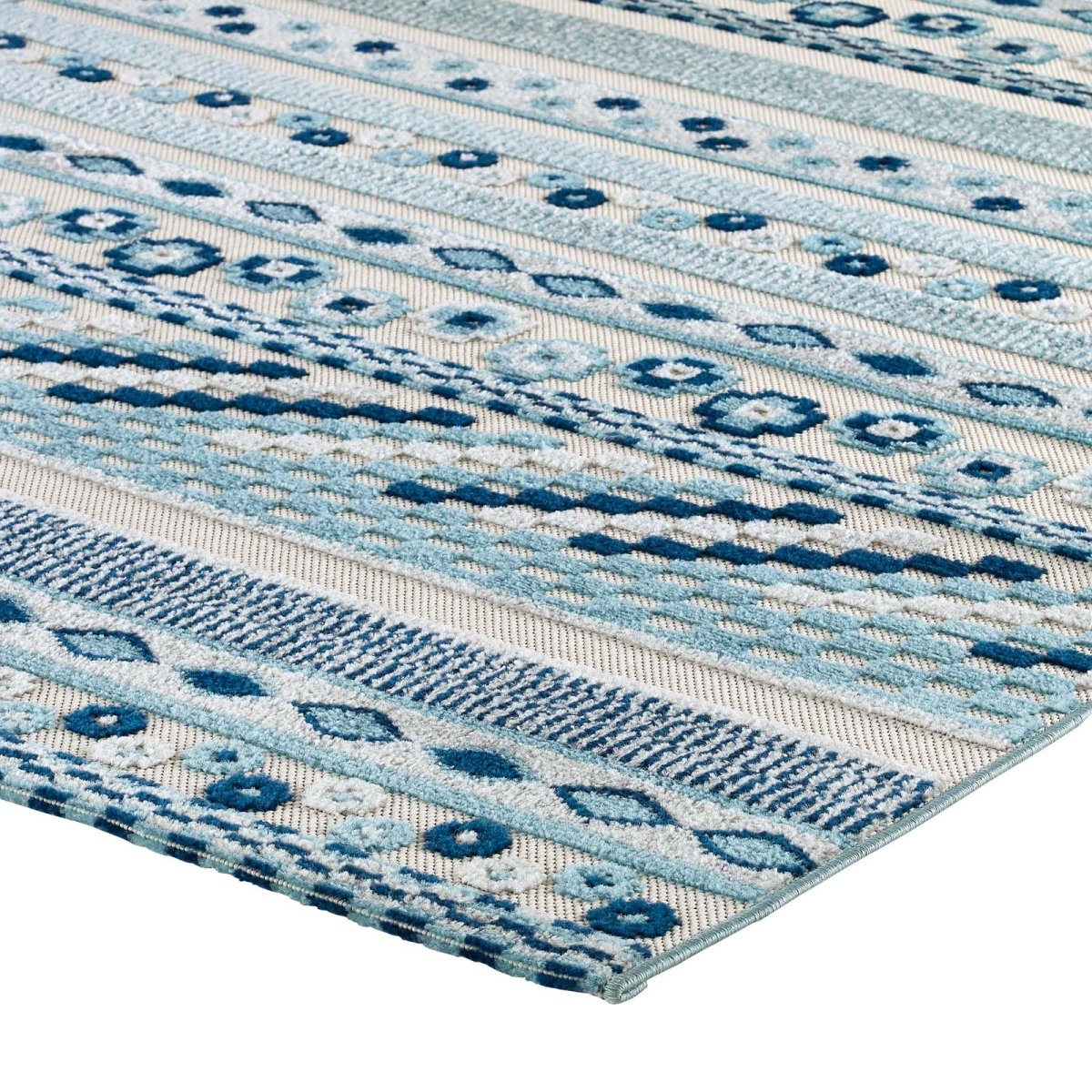8x10 Ivory and Blue Vintage Abstract Geometric Lattice Indoor/Outdoor Rug - Mats and Rugs - Alpine Outlets