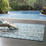 8x10 Ivory and Blue Vintage Abstract Geometric Lattice Indoor/Outdoor Rug - Mats and Rugs - Alpine Outlets
