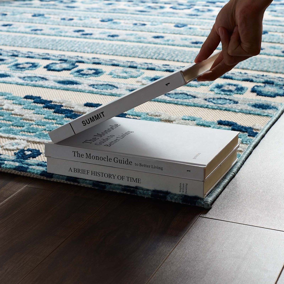 8x10 Ivory and Blue Vintage Abstract Geometric Lattice Indoor/Outdoor Rug - Mats and Rugs - Alpine Outlets