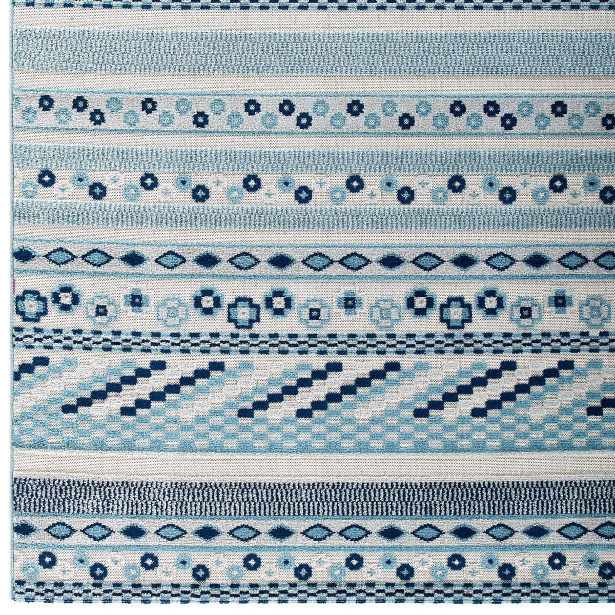 8x10 Ivory and Blue Vintage Abstract Geometric Lattice Indoor/Outdoor Rug - Mats and Rugs - Alpine Outlets