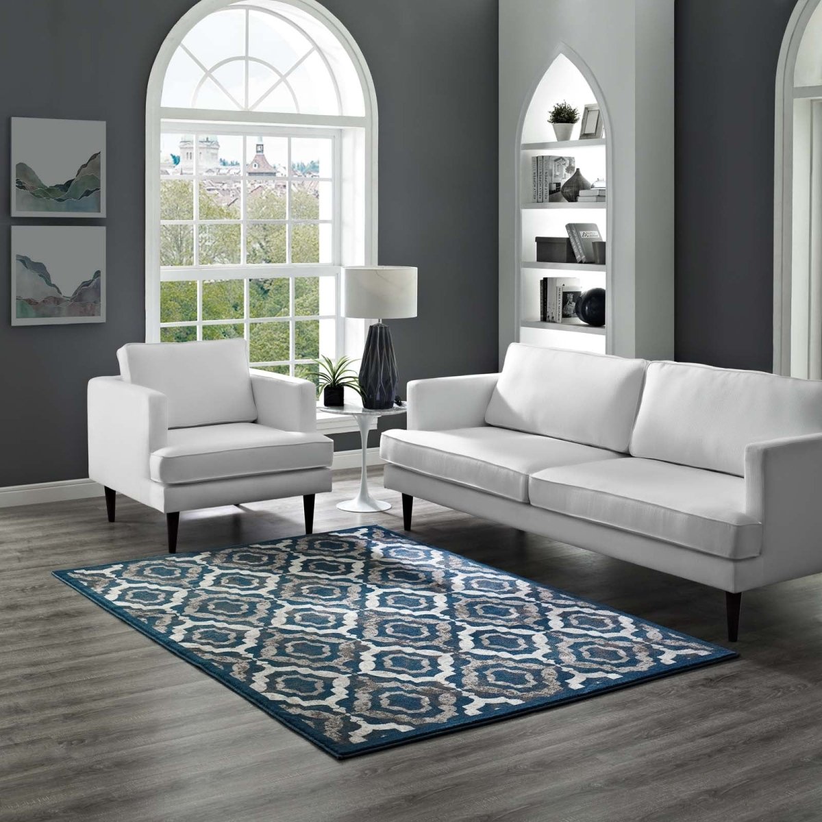 8x10 Ivory Moroccan Blue and Brown Rustic Vintage Moroccan Trellis Polypropylene Area Rug - Mats and Rugs - Alpine Outlets