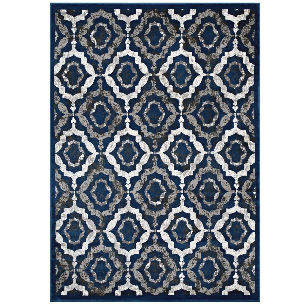 8x10 Ivory Moroccan Blue and Brown Rustic Vintage Moroccan Trellis Polypropylene Area Rug - Mats and Rugs - Alpine Outlets