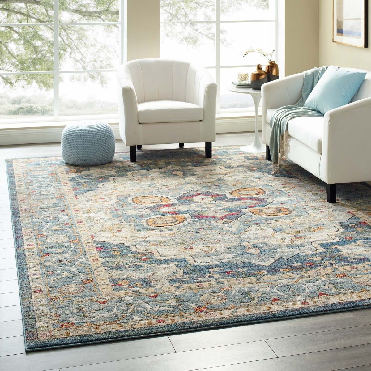 8x10 Multicolor Distressed Vintage Floral Medallion Area Rug - Mats and Rugs - Alpine Outlets
