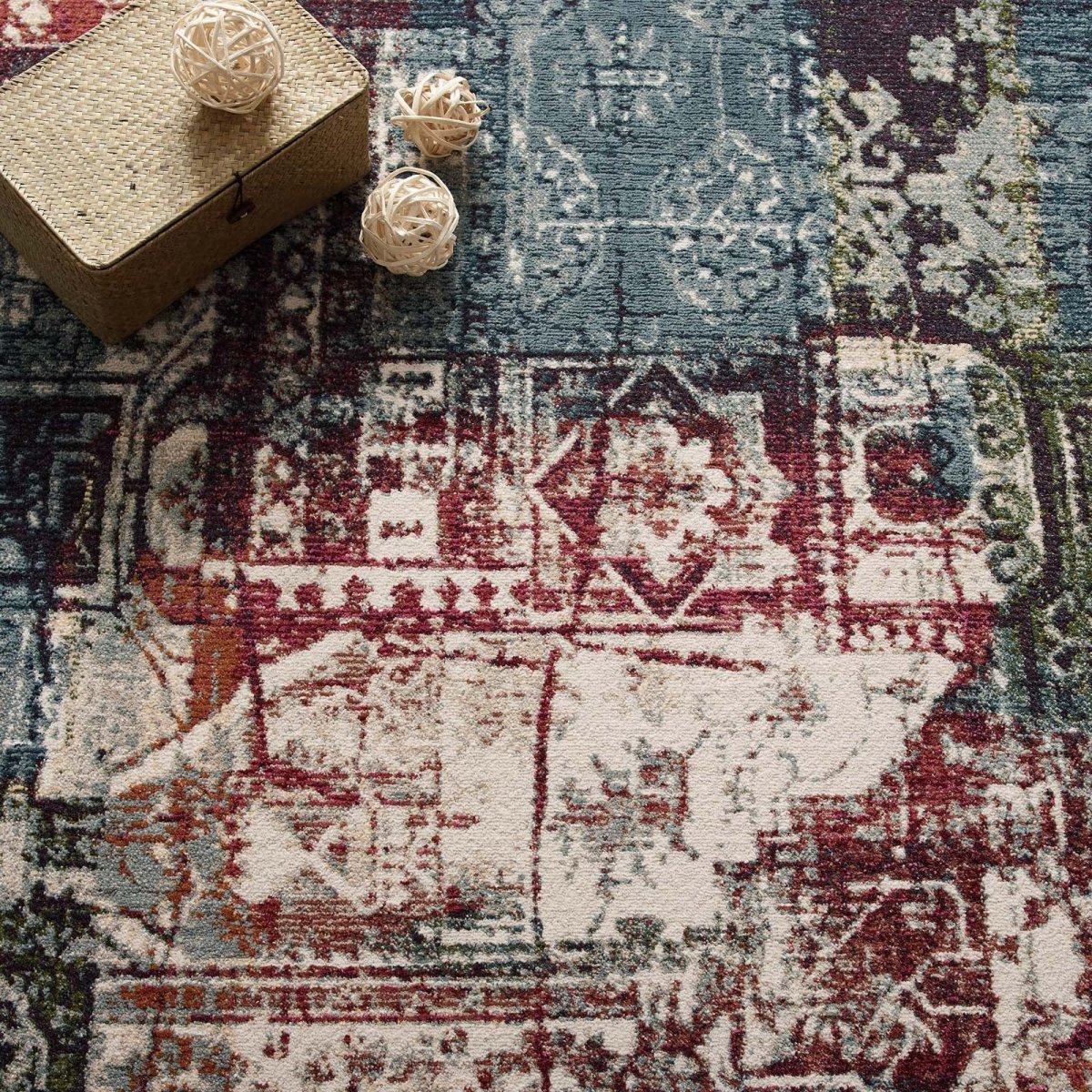 8x10 Multicolored Contemporary Vintage Mosaic Polypropylene Polyester Area Rug - Mats and Rugs - Alpine Outlets