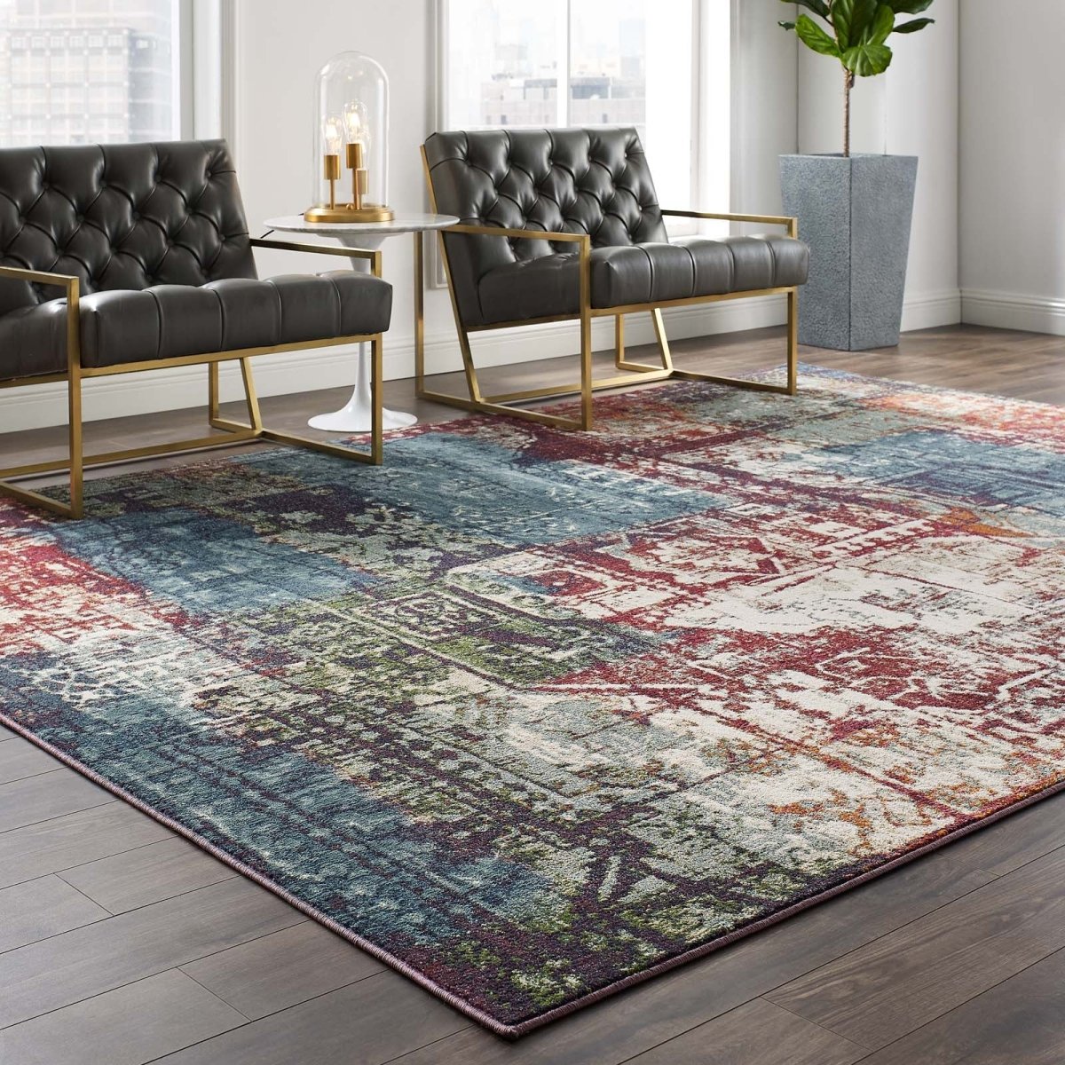 8x10 Multicolored Contemporary Vintage Mosaic Polypropylene Polyester Area Rug - Mats and Rugs - Alpine Outlets